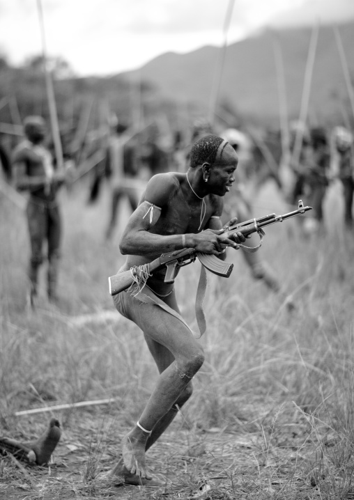 Donga stick fighting in Suri tribe, Tulgit, Omo valley, Ethiopia