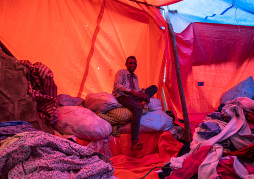 Clothes market under red protection, Harari region, Harar, Ethiopia