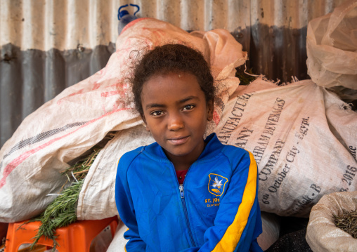 Ethiopian girl seller in the grain market, Harari region, Harar, Ethiopia
