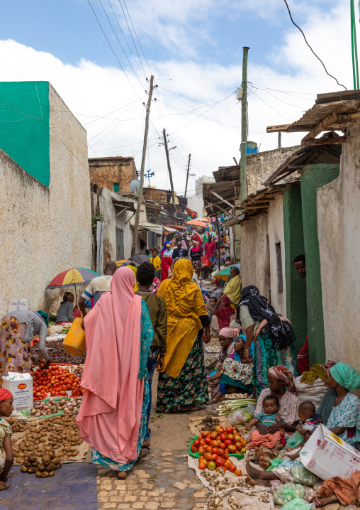 Local market in the narrow streets of the old town, Harari region, Harar, Ethiopia