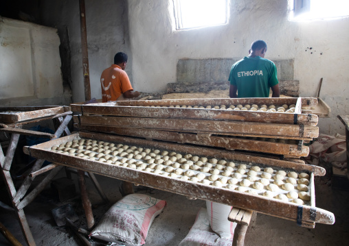 Ethiopian men working in a bakery, Harari region, Harar, Ethiopia