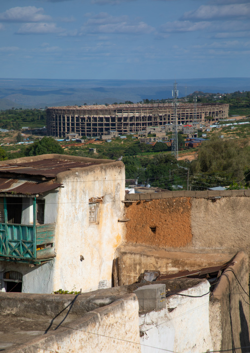 The new stadium seen from the old town, Harari region, Harar, Ethiopia