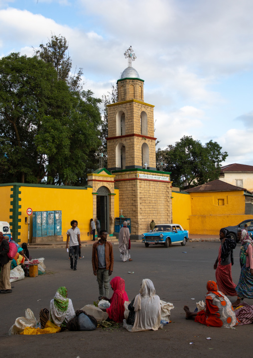 Peugeot 404 taxis in medhane alem cathedral, Harari region, Harar, Ethiopia