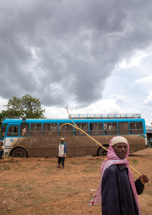 Muddy bus for the pilgrims, Oromia, Sheik Hussein, Ethiopia
