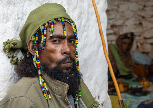 Oromo pilgrim chewing khat in Sheikh Hussein shrine, Oromia, Sheik Hussein, Ethiopia