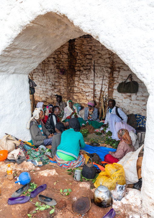 Oromo pilgrims chewing khat in their camp in Sheikh Hussein shrine, Oromia, Sheik Hussein, Ethiopia