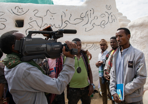 Oromo tv crew in Sheikh Hussein shrine, Oromia, Sheik Hussein, Ethiopia