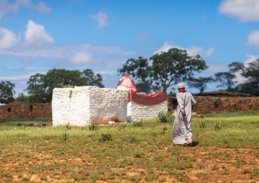 Oromo man in front of a shrine, Oromia, Sheik Hussein, Ethiopia
