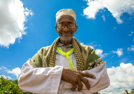 Portrait of an oromo pilgrim man in the shrine of sufi Sheikh Hussein , Oromia, Sheik Hussein, Ethiopia
