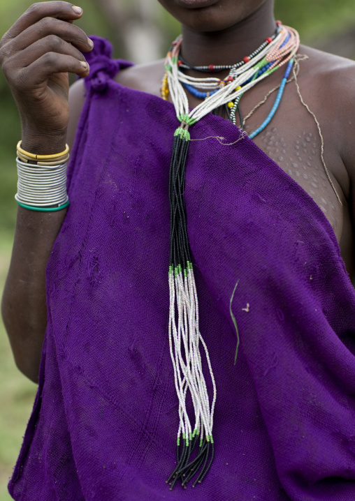 Surma Woman Wearing A Bvead Necklace, Omo Valley, Ethiopia