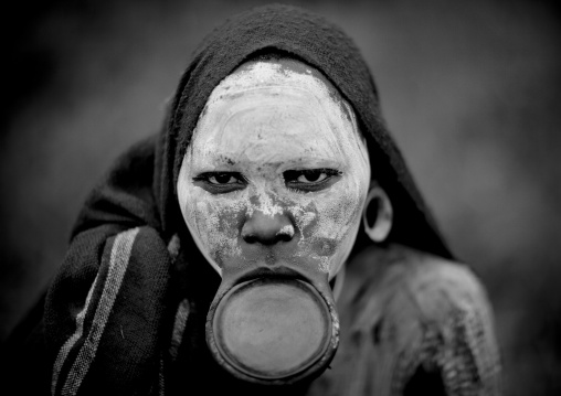 Young Suri Woman With Lip Plate And Painted Face, Kibbish Village, Omo Valley, Ethiopia