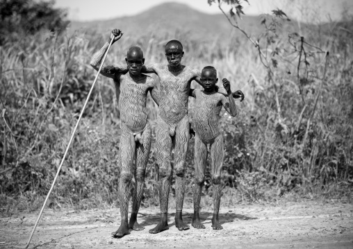Surma Warriors With Clay Body Paintings, Turgit Village, Omo Valley, Ethiopia