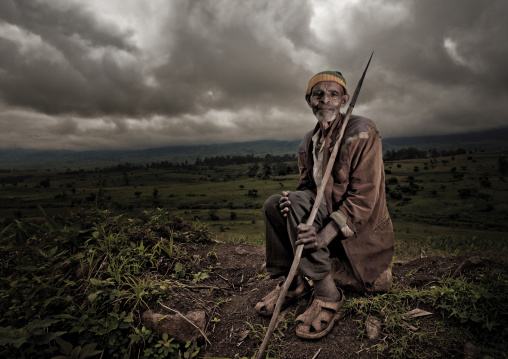 Kaffa man holding a spear, Ethiopia