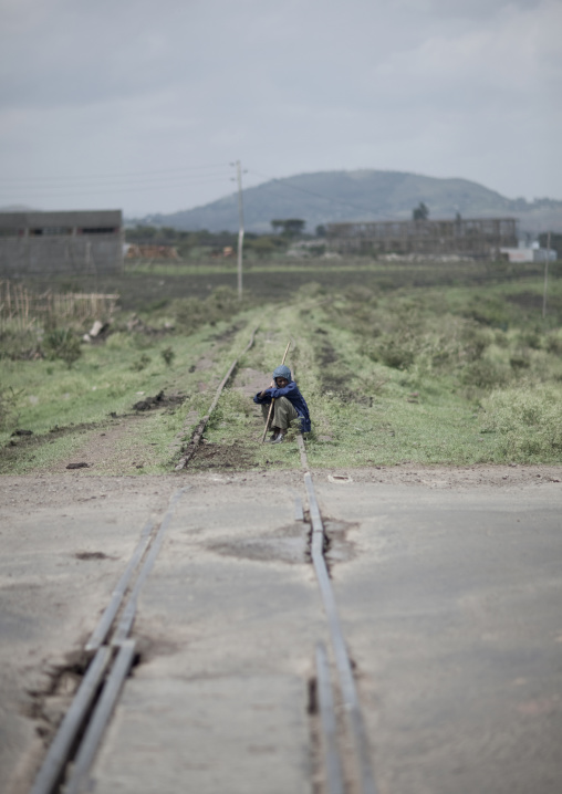 Disused railway crossing the village of kaki, Ethiopia