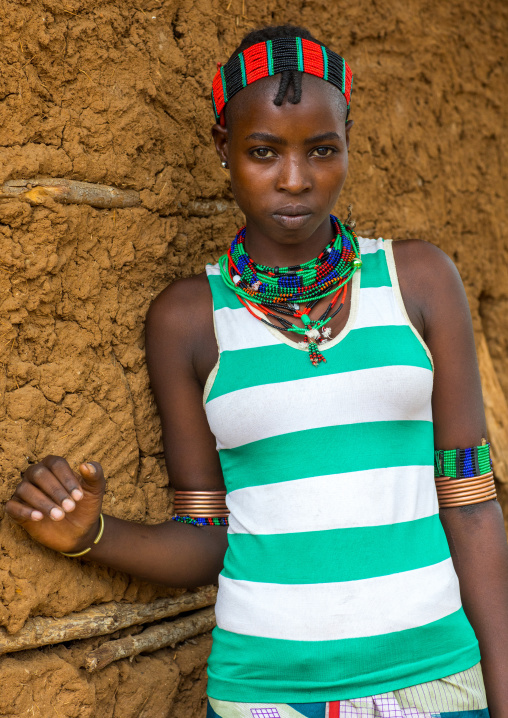 Portrait of a young woman from Hamer tribe, Omo valley, Turmi, Ethiopia