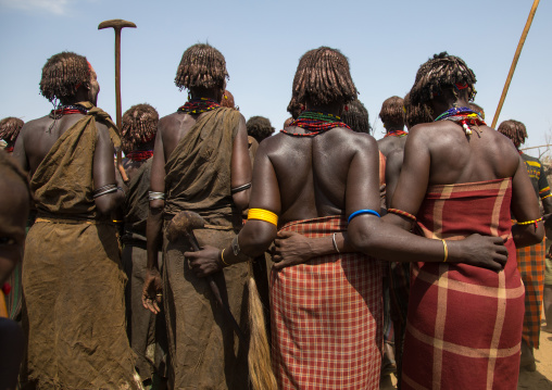 Women dancing during the proud ox ceremony in the Dassanech tribe, Turkana County, Omorate, Ethiopia