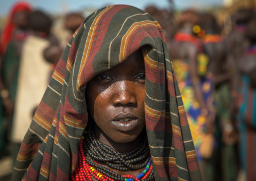 Young woman during the proud ox ceremony in Dassanech tribe, Turkana County, Omorate, Ethiopia