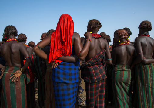 Women during the proud ox ceremony in Dassanech tribe, Omo valley, Omorate, Ethiopia