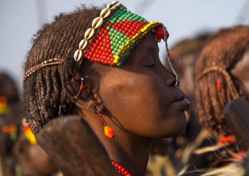 Woman during the Dimi ceremony in Dassanech tribe to celebrate circumcision of teenagers, Turkana County, Omorate, Ethiopia