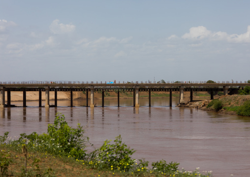 Construction of a new bridge over Omo river by chinese company, Omo Valley, Kangate, Ethiopia