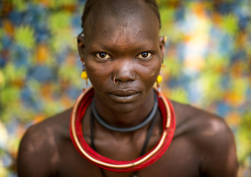 Sudanese Toposa tribe woman refugee portrait, Omo Valley, Kangate, Ethiopia