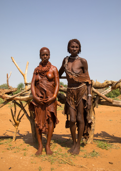 Uta woman from the Hamer tribe with her mother-in-law
, Omo valley, Turmi, Ethiopia