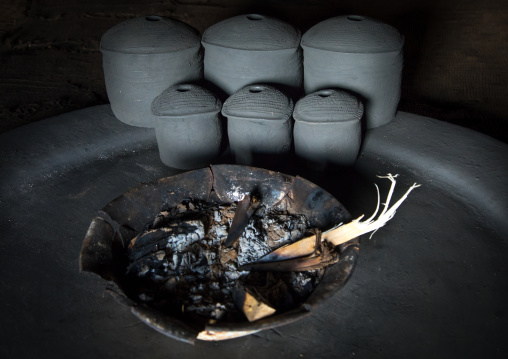 Pots on a fireplace inside a Gurage tribe house, Gurage Zone, Butajira, Ethiopia