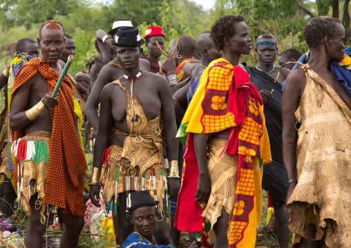 Women during the fat men ceremony in Bodi tribe, Omo valley, Hana Mursi, Ethiopia