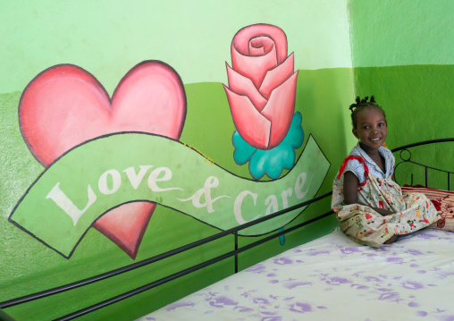Mingi girl in her bedroom in Omo child foundation, Omo valley, Jinka, Ethiopia
