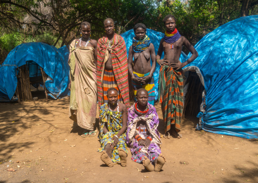 Sudanese Toposa tribe women refugees in their camp, Omo Valley, Kangate, Ethiopia