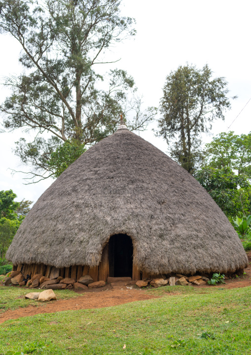 Traditional house with thatched roof going down near the ground, Gamo Gofa Zone, Ganta, Ethiopia