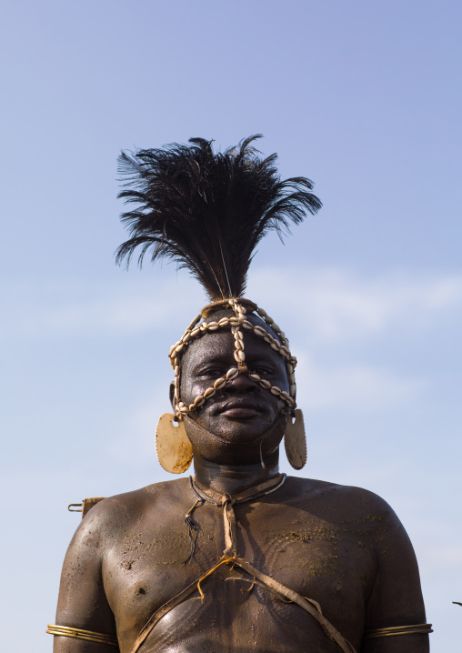 Portrait of a Bodi tribe fat man during Kael ceremony, Omo valley, Hana Mursi, Ethiopia