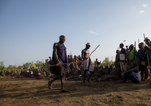 Elders making an agreement during the fat men ceremony in Bodi tribe, Omo valley, Hana Mursi, Ethiopia