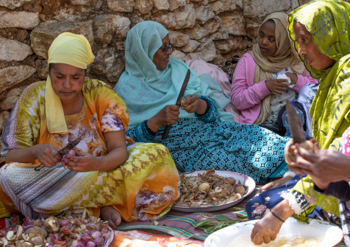 Harari women preparing food for a muslim celebration, Harari Region, Harar, Ethiopia
