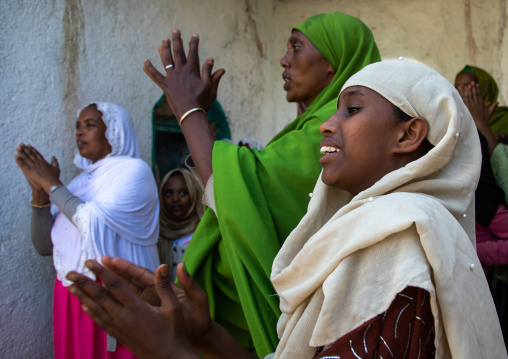Harari women chanting during a muslim ceremony, Harari Region, Harar, Ethiopia