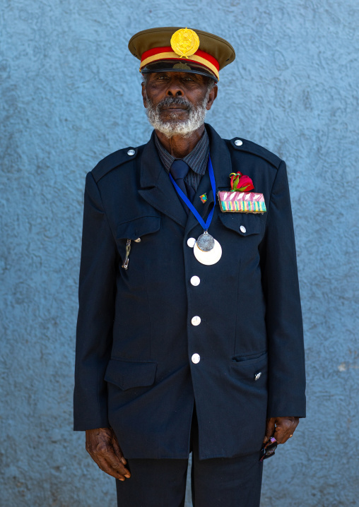 Veteran from the italo-ethiopian war in army uniform, Addis Abeba region, Addis Ababa, Ethiopia