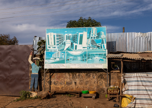 Construction site billboard for a new hotel project, Bench Maji, Mizan Teferi, Ethiopia