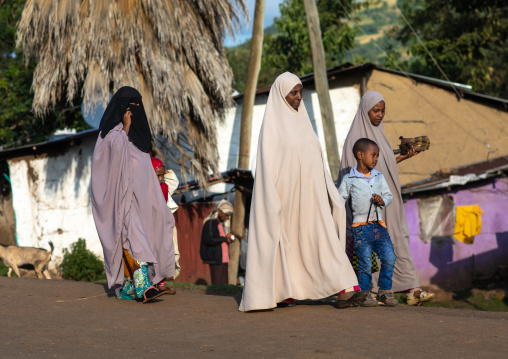 Muslim women in veils and burqa in the street, Oromia, Jimma, Ethiopia