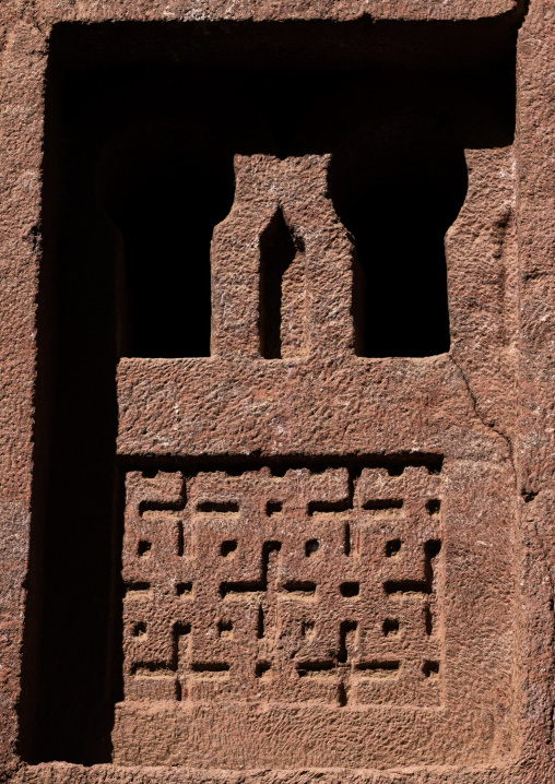 Monolithic rock-cut church window, Amhara Region, Lalibela, Ethiopia