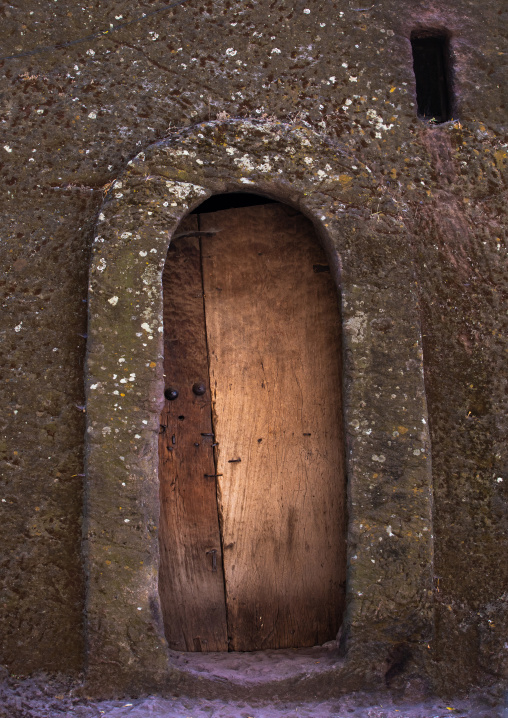 Monolithic rock-cut church old door, Amhara Region, Lalibela, Ethiopia