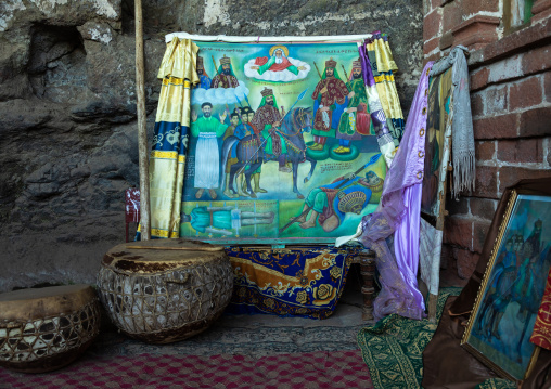 Decoration inside nakuto lab rock church, Amhara Region, Lalibela, Ethiopia