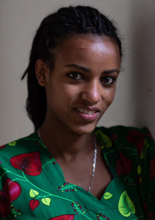 Portrait of a beautiful young ethiopian woman, Amhara Region, Lalibela, Ethiopia