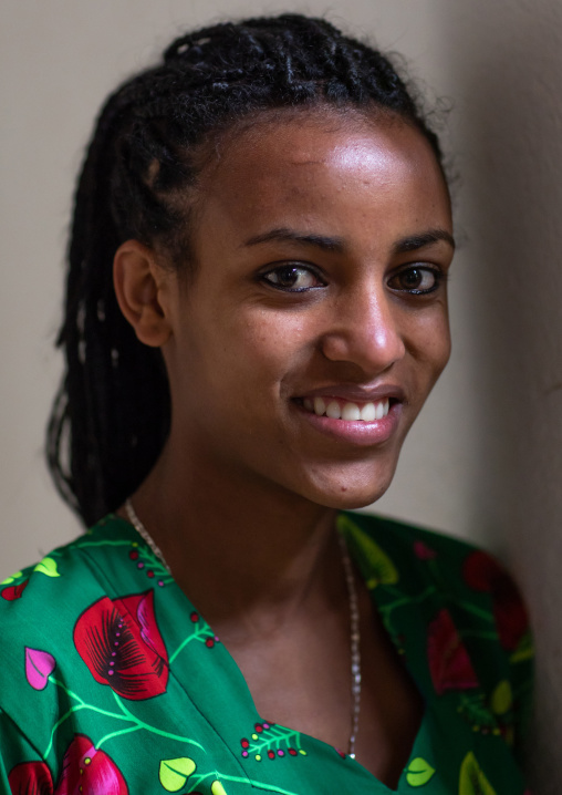 Portrait of a beautiful young ethiopian woman, Amhara Region, Lalibela, Ethiopia