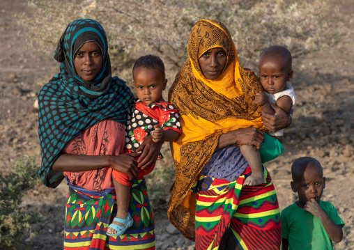 Portrait of an afar tribe family, Afar Region, Afambo, Ethiopia