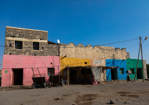 Multi colored houses in the city center, Afar Region, Assayta, Ethiopia