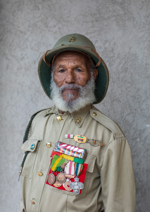 Veteran from the italo-ethiopian war in army uniform, Addis Abeba region, Addis Ababa, Ethiopia