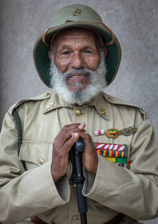 Veteran from the italo-ethiopian war in army uniform, Addis Abeba region, Addis Ababa, Ethiopia