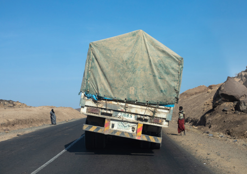 Overloaded truck coming from djibouti port, Afar region, Semera, Ethiopia