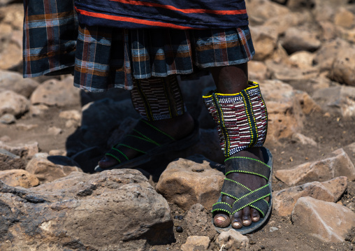 Issa tribe woman with beaded anklets, Afar Region, Gewane, Ethiopia