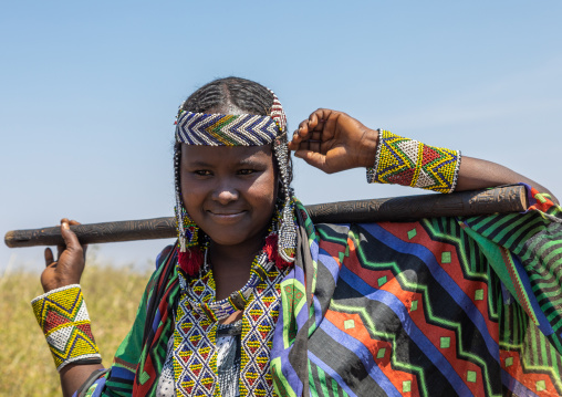 Portrait of an issa tribe woman with a beaded necklace, Afar Region, Gewane, Ethiopia
